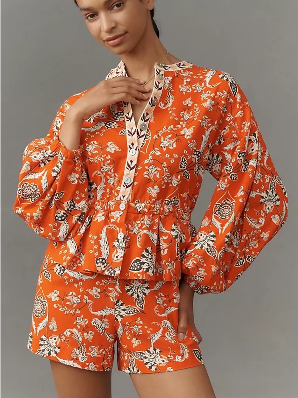 Farm Rio x Anthropologie Long-Sleeved Printed Romper Small